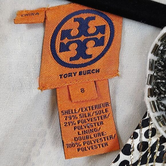 Tory Burch Metallic Leaf Print Silk Sheath Dress Size 8 - Picture 3 of 11